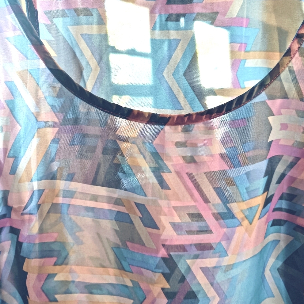 Vintage Mumu Transparent Pastel Tribal Print Top Sz M - Picture 3 of 3